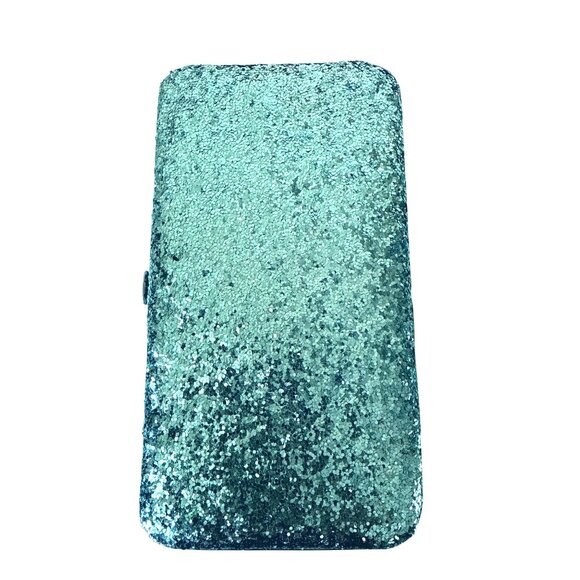 Glittery Green Hard Shell Wallet With Card Slots Zippered Pocket & ID Window - Picture 1 of 5